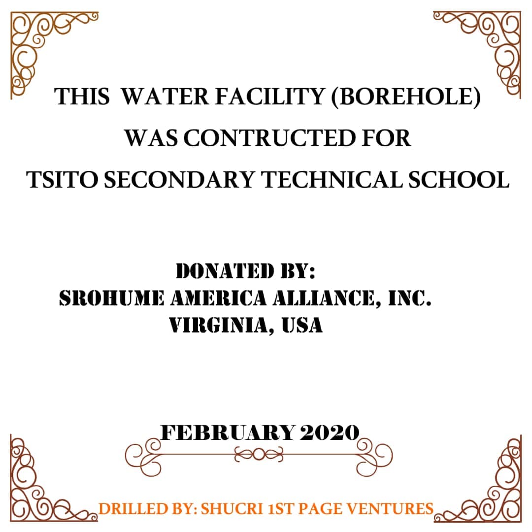 Dedication plaque for the water borehole project